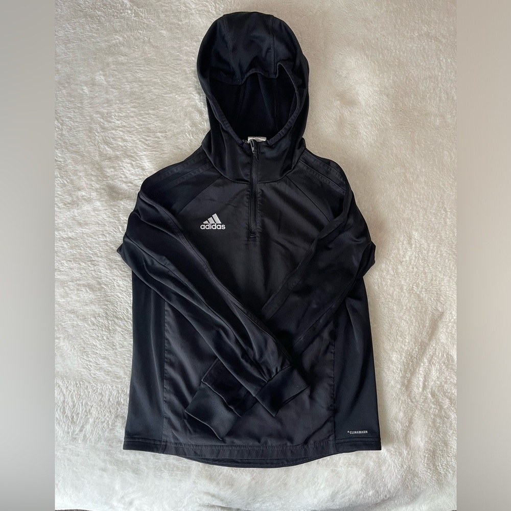 Adidas Youth Climawarm  Size 9/10Y Zip Pullover Hooded Jacket  Black